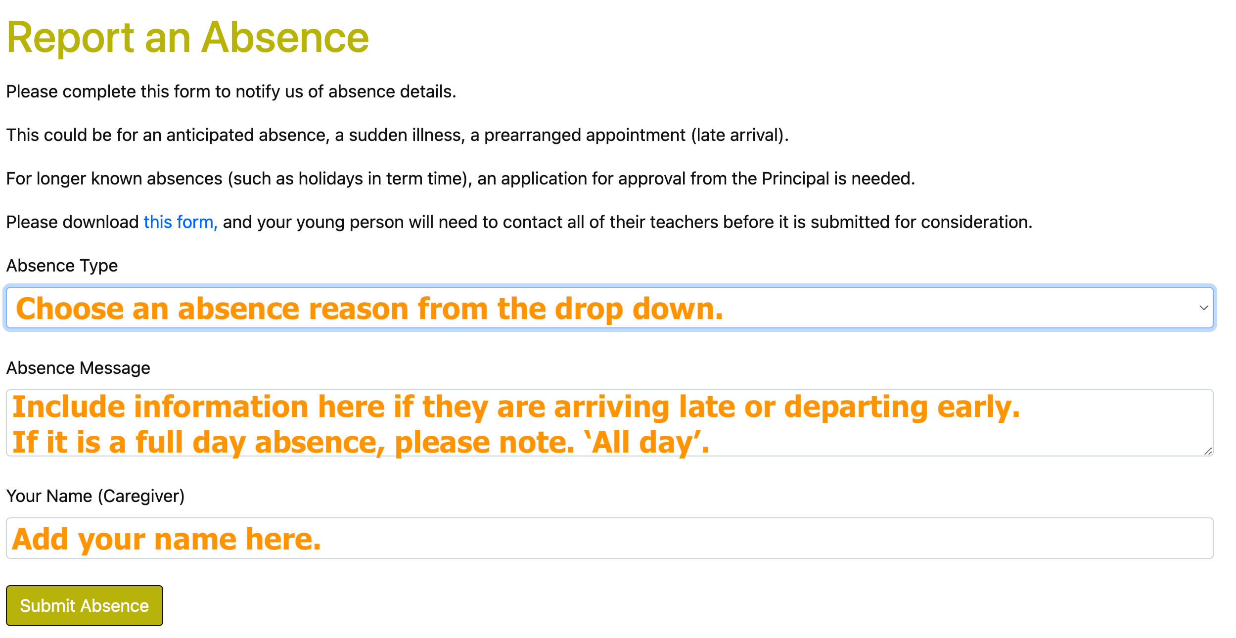 Portal report an absence
